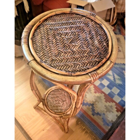Double Plant Stand Wicker Cane Rattan 2-Level NICE! 36"H MINT VTG - Picture 9 of 11